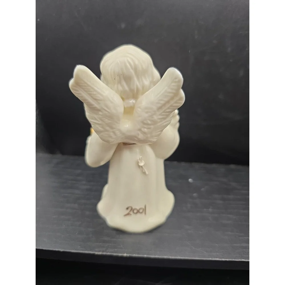 Vintage Ceramic Porcelain Angel holding Stars Gold Trimmed Bell ~ 4.0